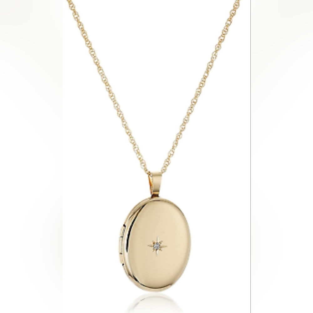 14K Yellow Gold-Filled Oval Locket with Diamond-Accent, 20"